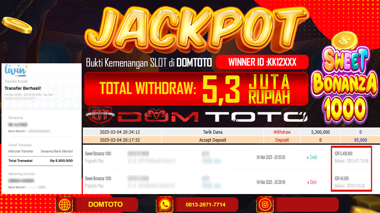 JACKPOT SLOT SWEET BONANZA 1000 4 MARET 2025